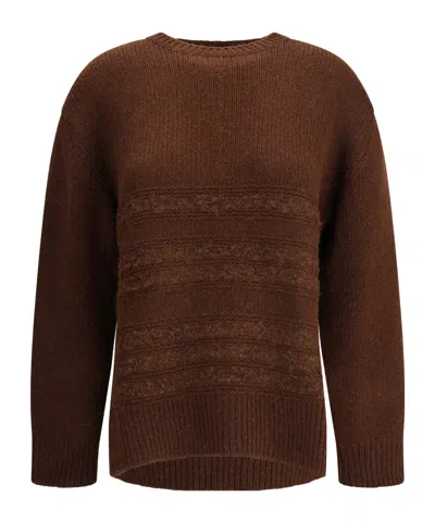 Fabiana Filippi Sweater With Round Neck In Mixed Wool In Brown