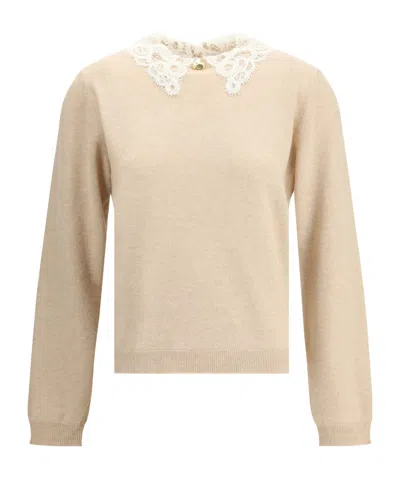 Fabiana Filippi Beige Fleece Wool Sweatshirt In Neutral