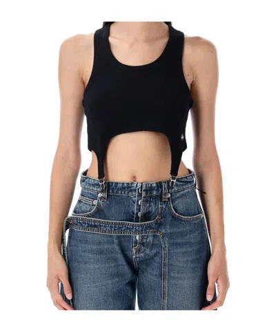 Jean Paul Gaultier Cotton Ribbed Bra With Lingerie Garter In Blue