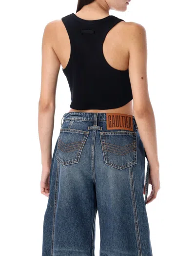 Jean Paul Gaultier Cotton Ribbed Bra With Lingerie Garter In Blue