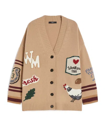 Weekend Max Mara Relaxed Fit Cardigan Made From Wool Yarn In Brown