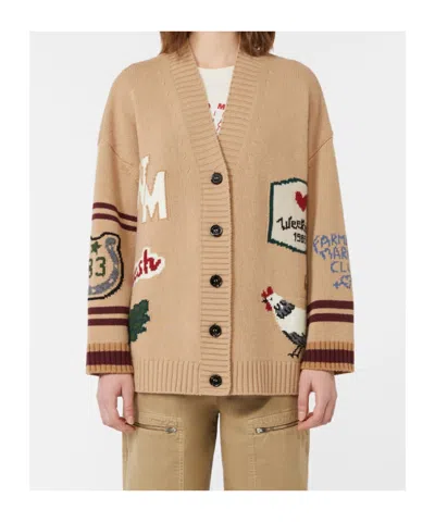 Weekend Max Mara Relaxed Fit Cardigan Made From Wool Yarn In Brown