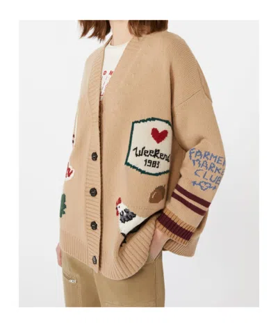 Weekend Max Mara Relaxed Fit Cardigan Made From Wool Yarn In Brown