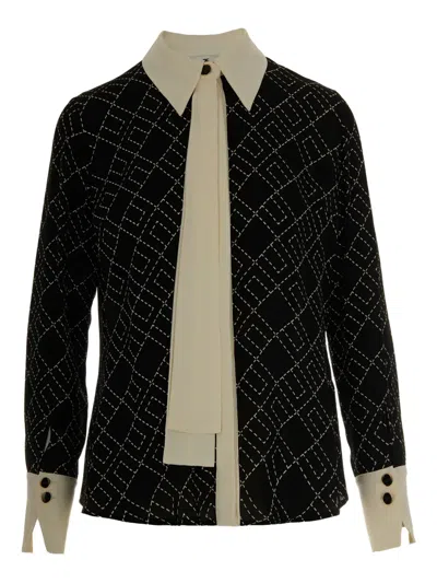 Elisabetta Franchi Georgette Shirt With Two-tone Print Black/milk In Black