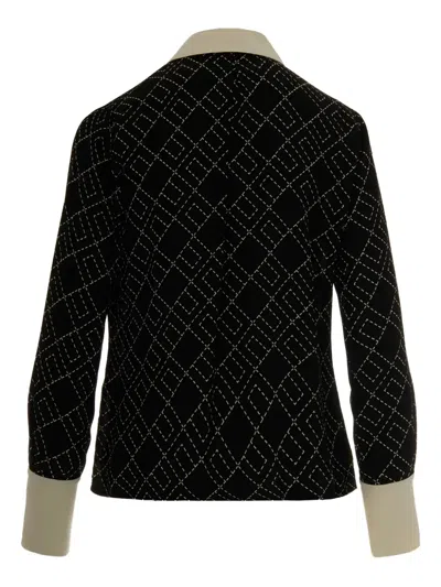 Elisabetta Franchi Georgette Shirt With Two-tone Print Black/milk In Black