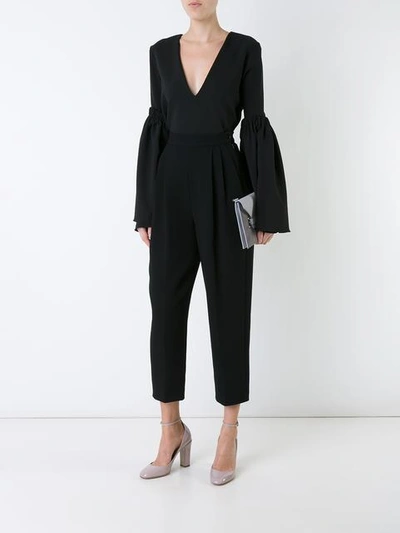 Shop Delpozo High-rise Cropped Trousers In Black