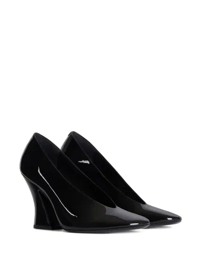 Givenchy Glossy Finish Curved Heel Pointed Toe Mules In Black