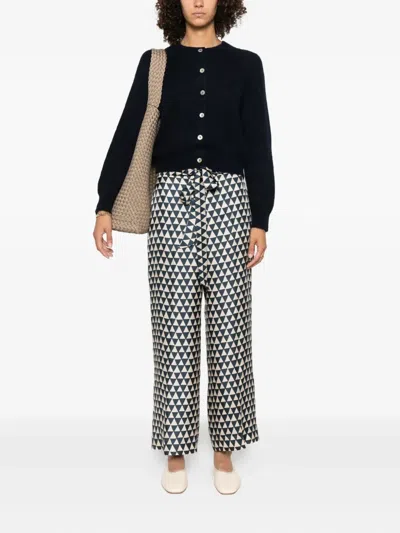 Max Mara Triangle-pattern Silk Trousers In Neutral