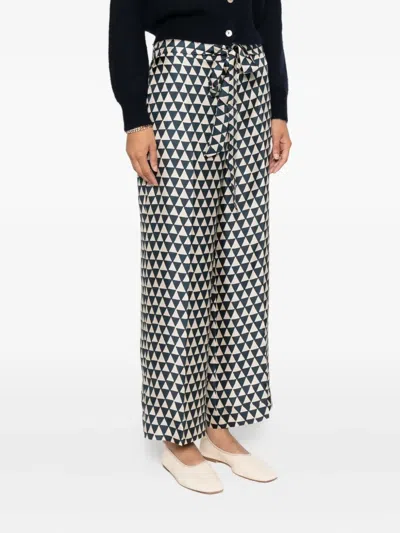 Max Mara Triangle-pattern Silk Trousers In Neutral