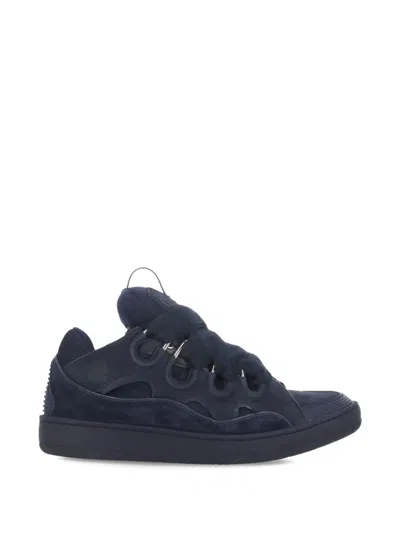 Lanvin Curb Lace-up Embossed-logo Sneakers In Blue