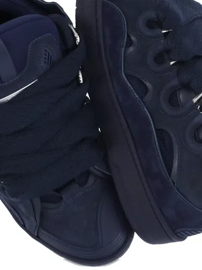 Lanvin Curb Lace-up Embossed-logo Sneakers In Blue