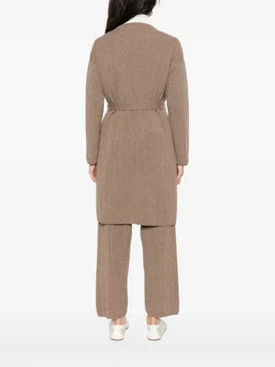 Max Mara Leisure Emblema Longline Wool Blend Belted Duster Cardigan In Brown
