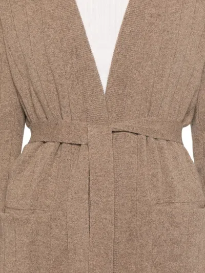 Max Mara Leisure Emblema Longline Wool Blend Belted Duster Cardigan In Brown