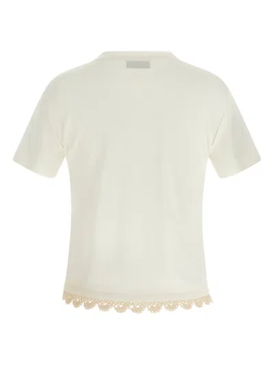 Magda Butrym Crew Neck Lace Trim Plain T-shirt In White