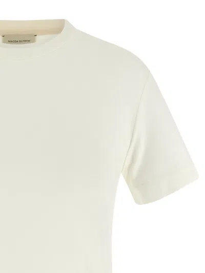 Magda Butrym Crew Neck Lace Trim Plain T-shirt In White