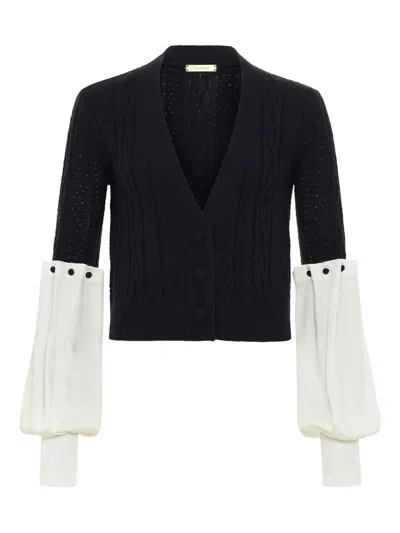Hellessy Angelite Cable-knit Balloon-sleeve Cardigan In Black