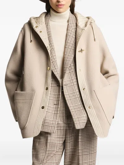 Fay Hooded Jacket With Drawstring And Pockets In Neutral