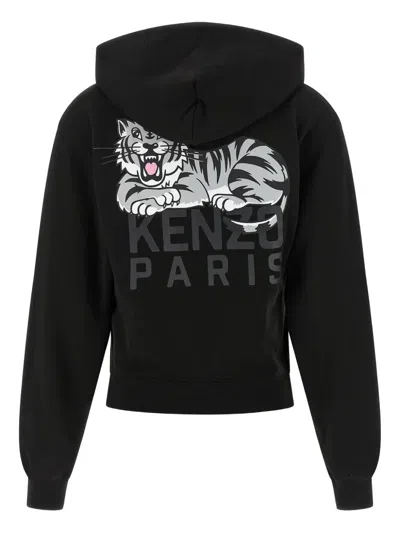 Kenzo 'happy Tiger' Hoodie Featuring Front Pockets In Black
