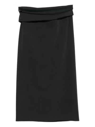 Alberta Ferretti Draped Wrap Midi Skirt With Button Detail In Black