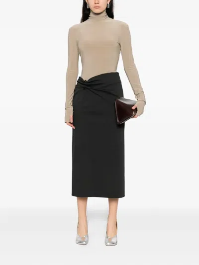Alberta Ferretti Draped Wrap Midi Skirt With Button Detail In Black