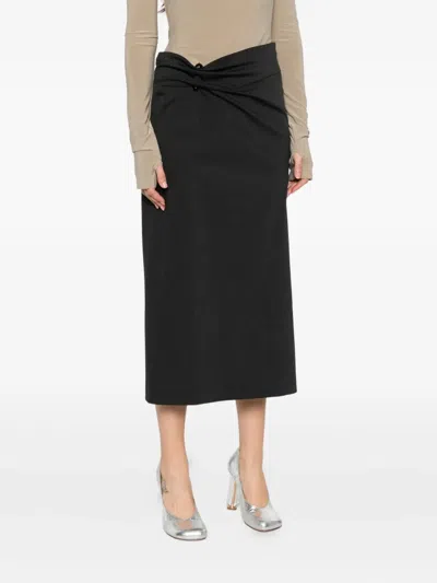 Alberta Ferretti Draped Wrap Midi Skirt With Button Detail In Black
