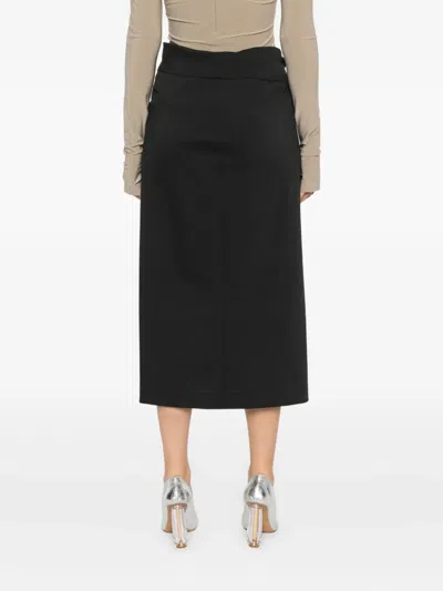 Alberta Ferretti Draped Wrap Midi Skirt With Button Detail In Black
