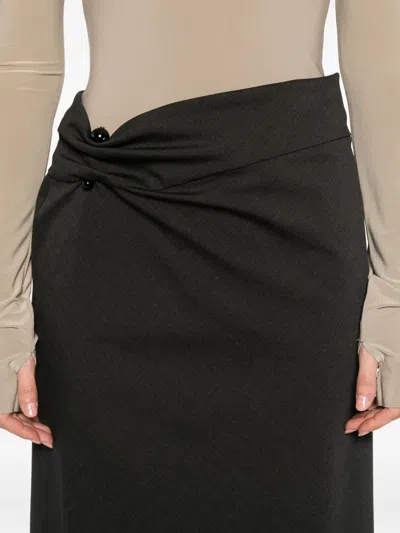 Alberta Ferretti Draped Wrap Midi Skirt With Button Detail In Black