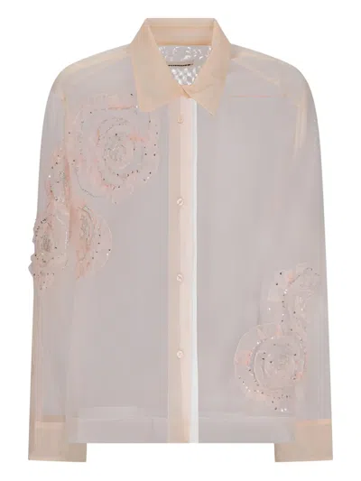 ROSE-EMBELLISHED TULLE SHIRT
