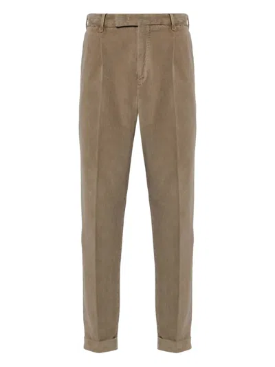 Pt Torino Tailored Trousers With Subtle Corduroy Texture And Comfortable Fit In Brown