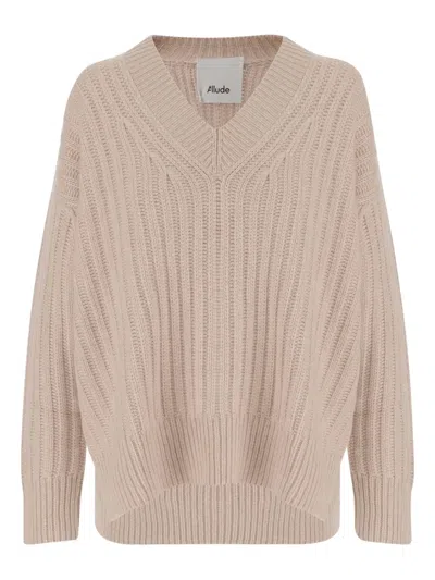 Allude V-neck Cashmere Sweater With Rib Knitting And Elasticized Edges In Gray