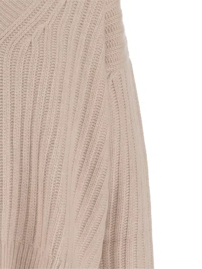 Allude V-neck Cashmere Sweater With Rib Knitting And Elasticized Edges In Gray