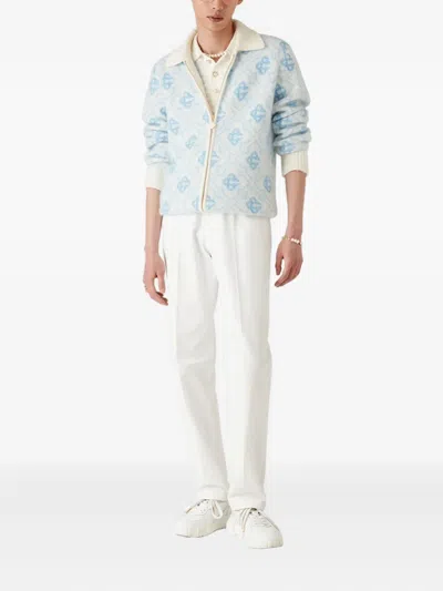 Casablanca Refined Wool Blend Sweatshirt With Classic Collar In Blue