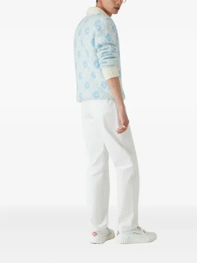 Casablanca Refined Wool Blend Sweatshirt With Classic Collar In Blue