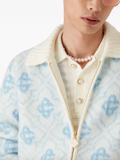 Casablanca Refined Wool Blend Sweatshirt With Classic Collar In Blue