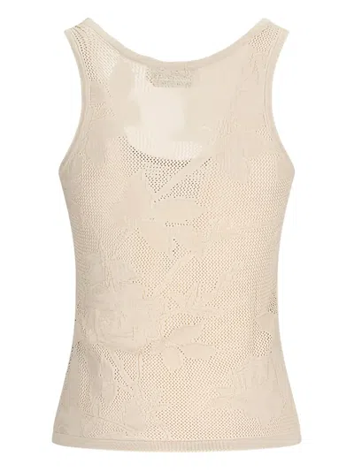 Blumarine Rose-pattern Mesh Top In Neutral