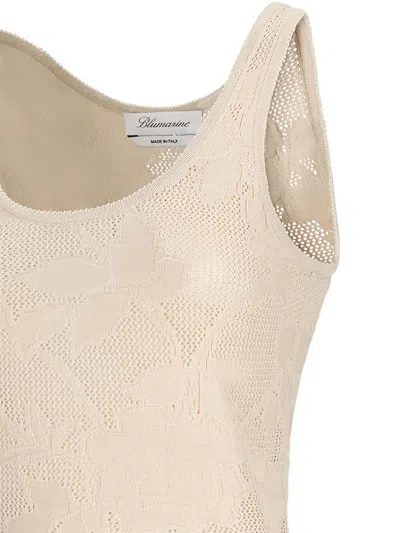 Blumarine Rose-pattern Mesh Top In Neutral