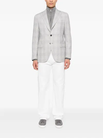 Eleventy Checked Single-breasted Blazer In Gray