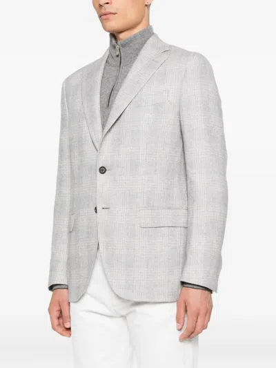 Eleventy Checked Single-breasted Blazer In Gray