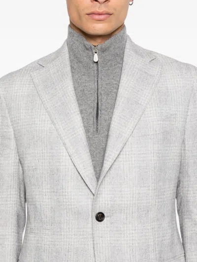 Eleventy Checked Single-breasted Blazer In Gray
