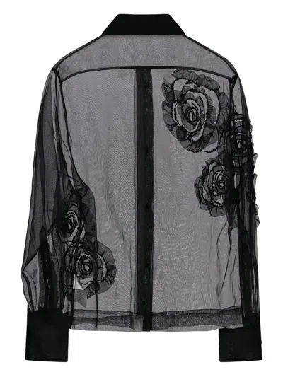 Des_phemmes Rose-embellished Tulle Shirt In Black