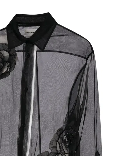 Des_phemmes Rose-embellished Tulle Shirt In Black