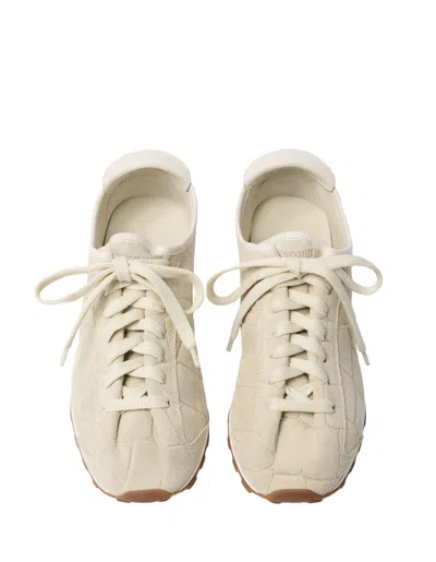 Jacquemus Sneaker Tennis In Ivory Crocodile Effect Suede Women In Neutral