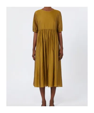 Max Mara Sheer Overlay Gathered Waist Dress In Yellow