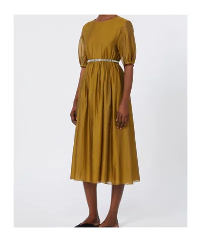 Max Mara Sheer Overlay Gathered Waist Dress In Yellow