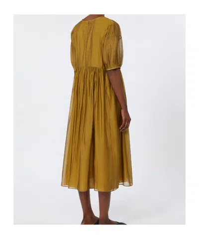Max Mara Sheer Overlay Gathered Waist Dress In Yellow