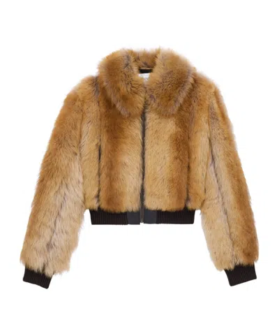 Saint Laurent Leather-trimmed Shearling Bomber Jacket In Brown