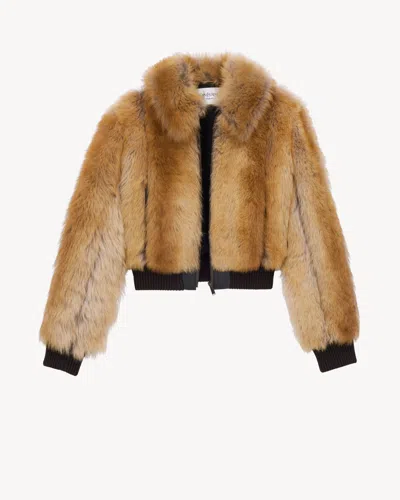 Saint Laurent Leather-trimmed Shearling Bomber Jacket In Brown