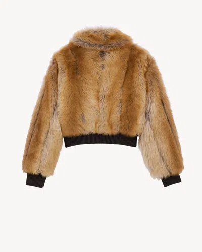 Saint Laurent Leather-trimmed Shearling Bomber Jacket In Brown
