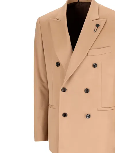 Lardini Double-breasted Peak-lapel Jacket In Neutral