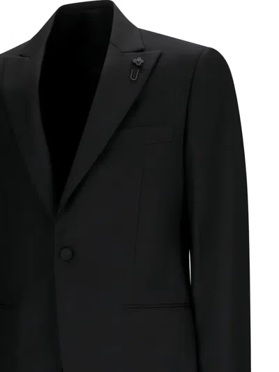 Lardini Cotton Single-button Suit In Black